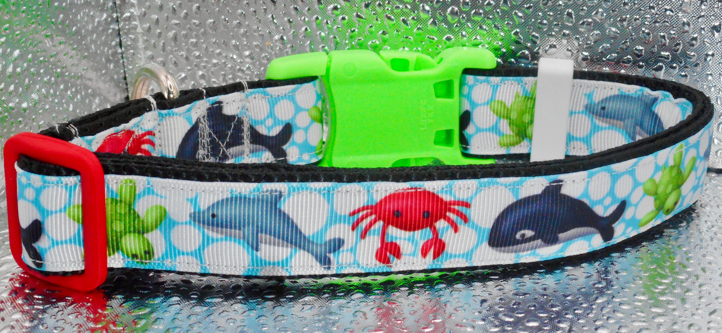 Ocean Creatures Adjustable Dog Collars light Turtles Crab Whale Dolphin handmade Strong