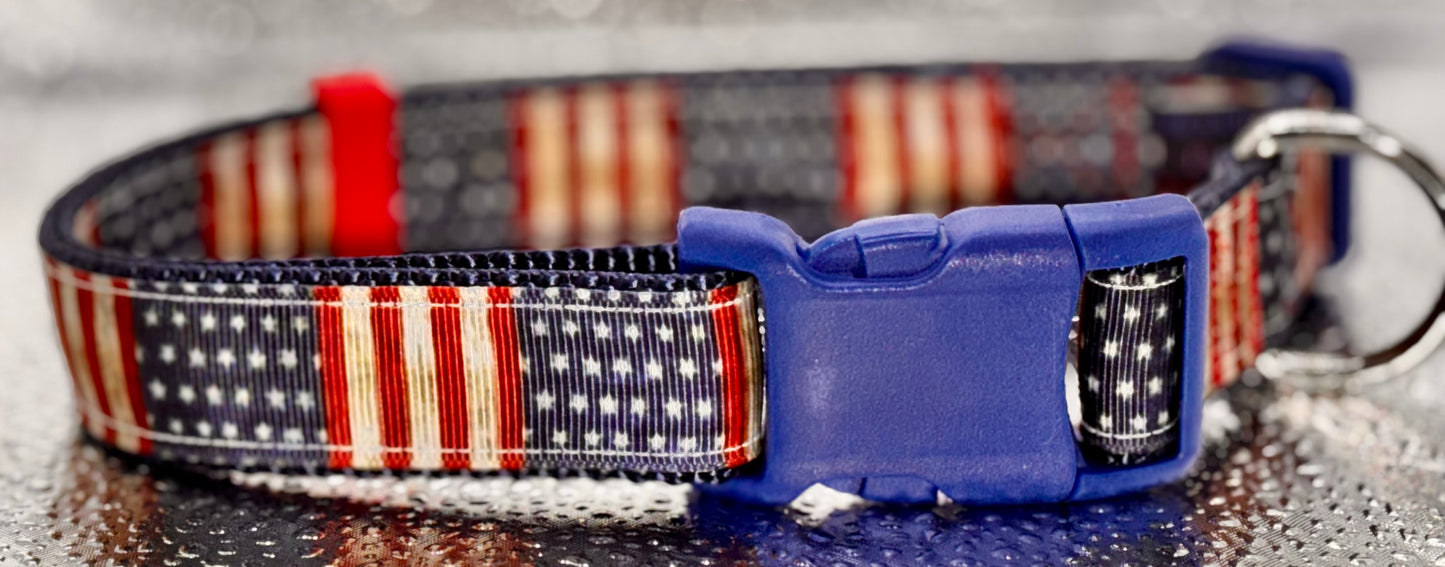 Stars and Stripes Adjustable Dog Collars light Handmade