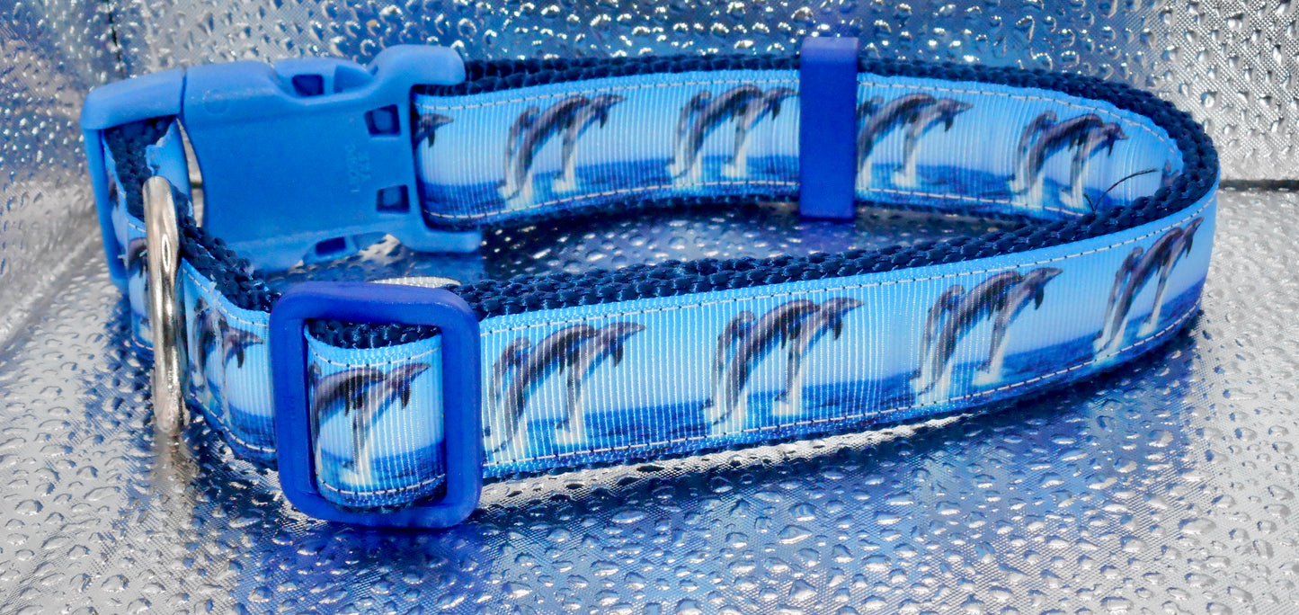 Dolphins Adjustable Dog Collar Handmade