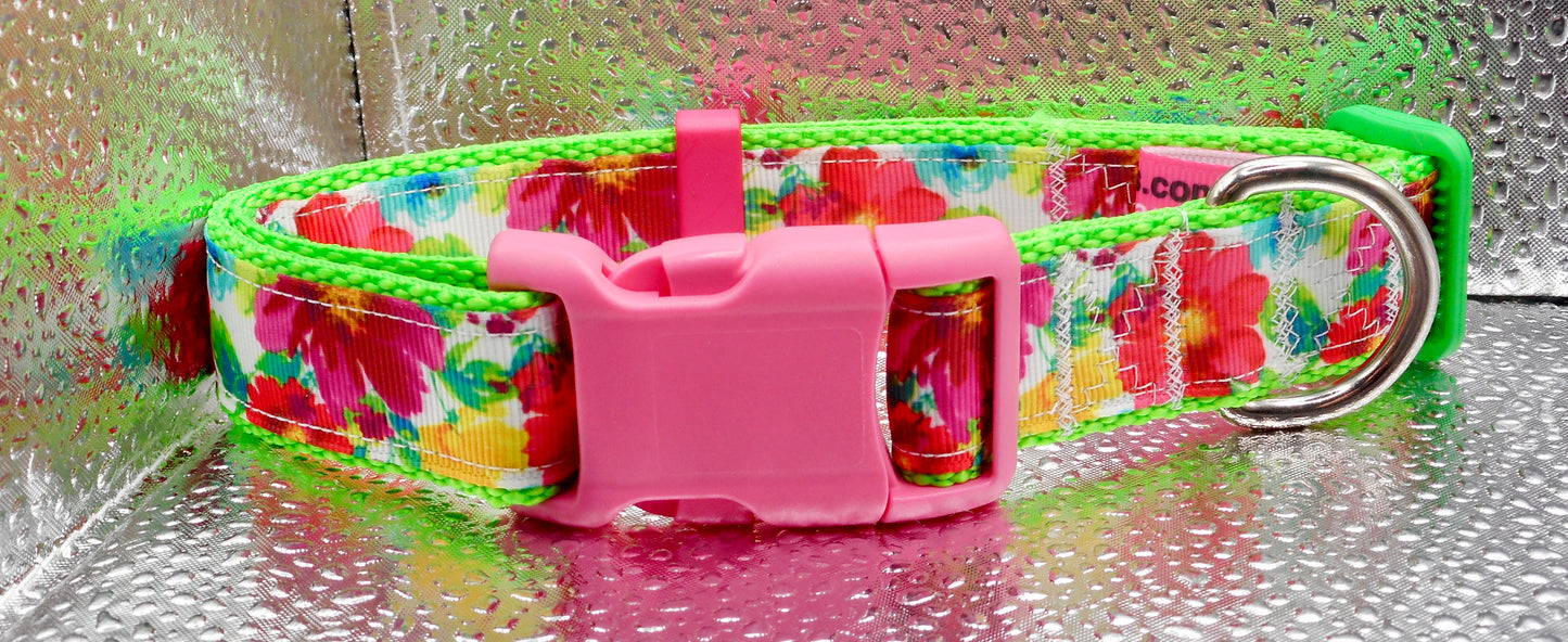 Pink Spring Flowers Adjustable Dog Collars handmade