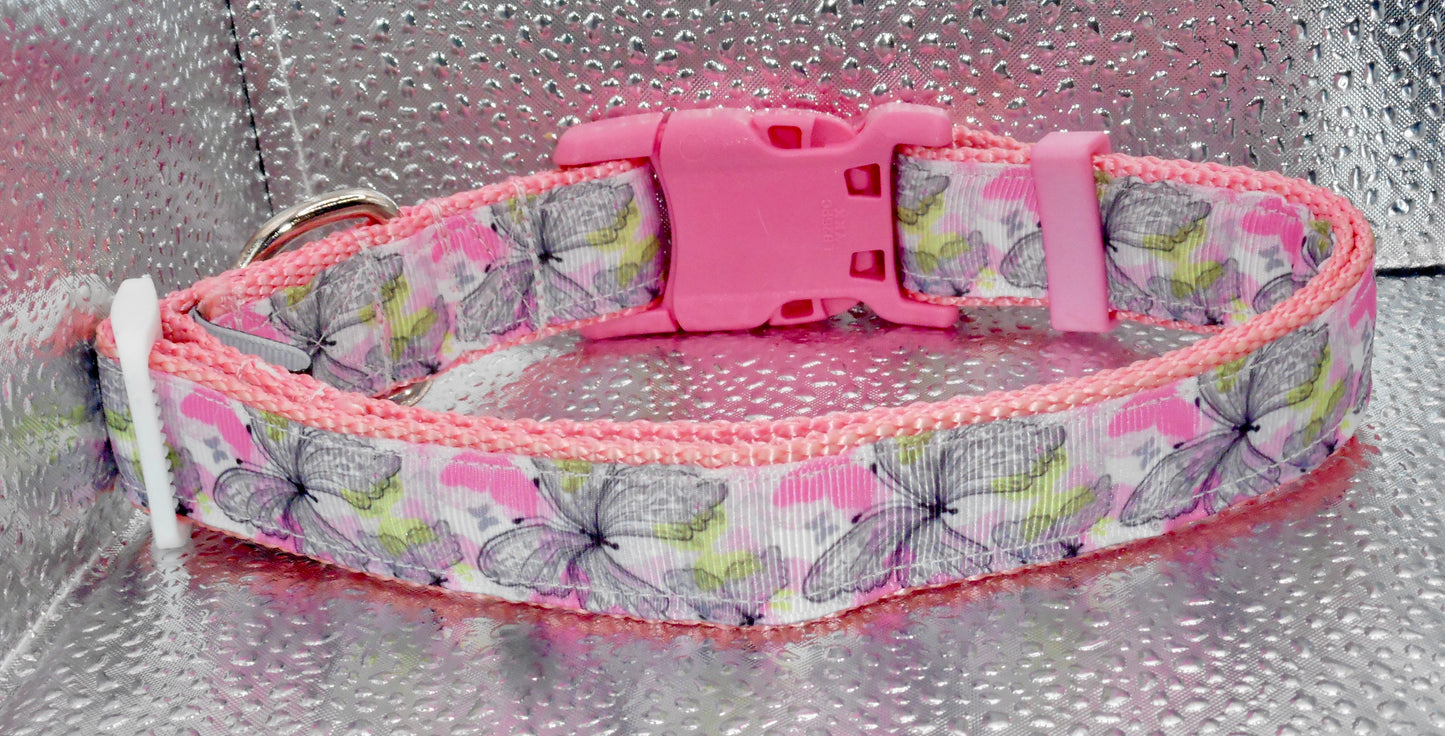 Butterfly Adjustable Dog Collar Butterflies Pink Handmade