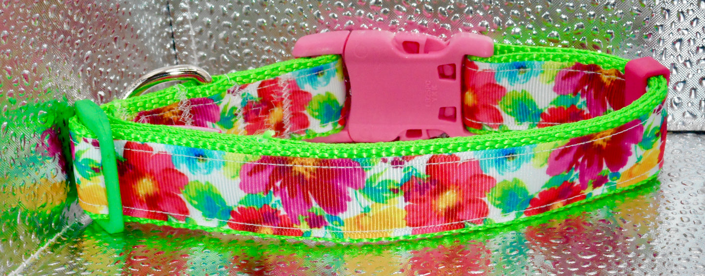 Pink Spring Flowers Adjustable Dog Collars handmade