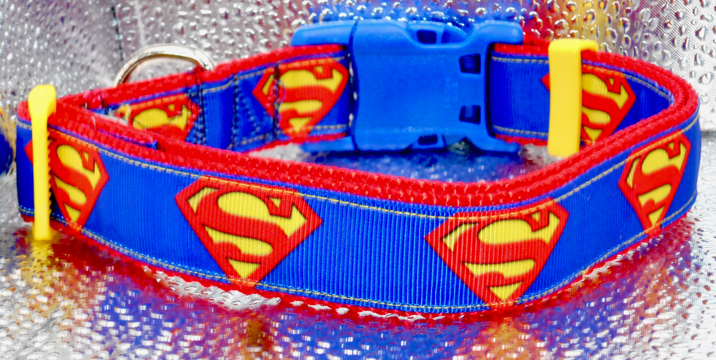 Superman Adjustable Dog Collar Blue Super Hero Handmade 16 3/4-24 3/4”NEW
