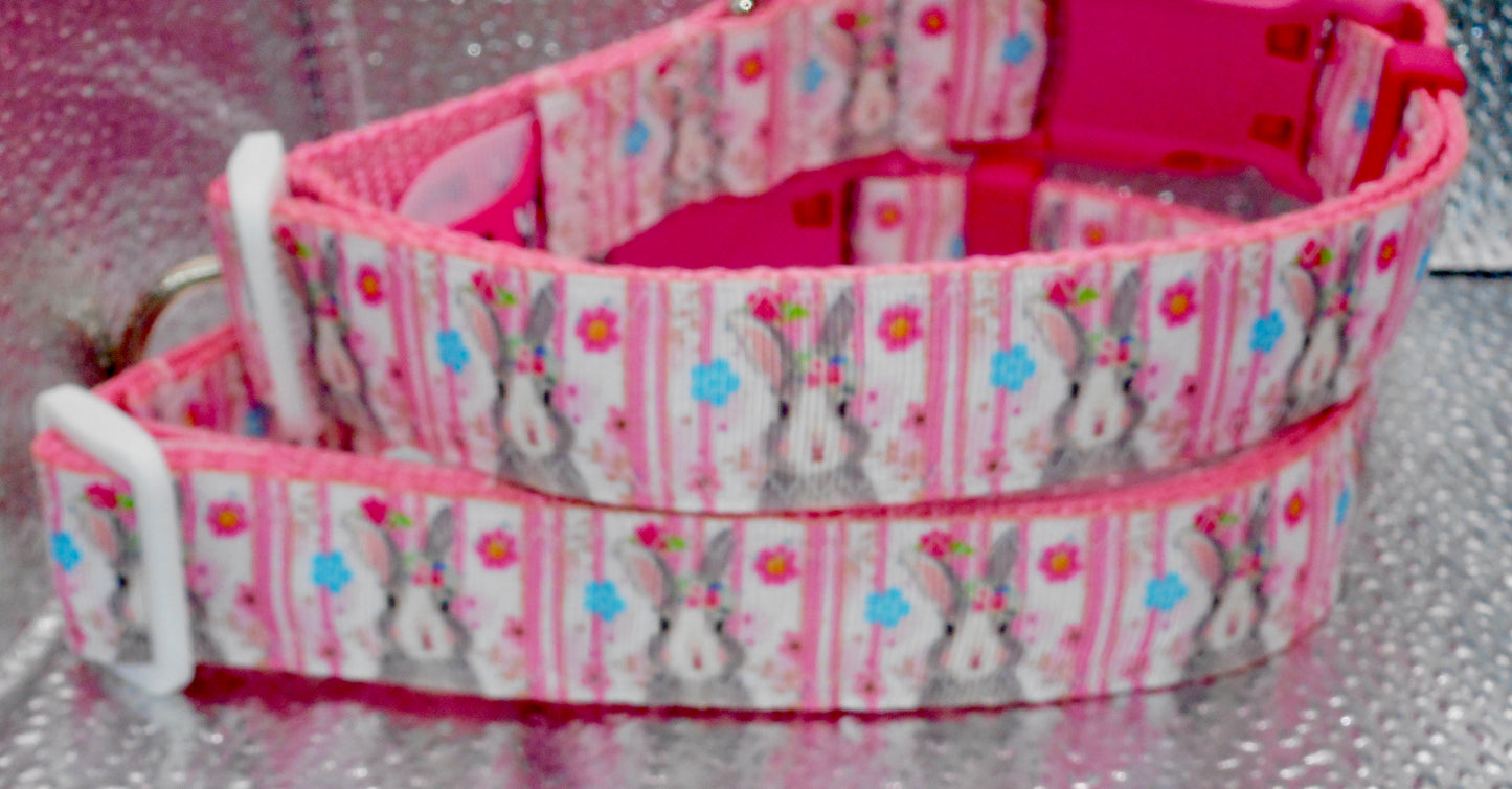 Bunny Adjustable Dog Collar Pink Bunnies