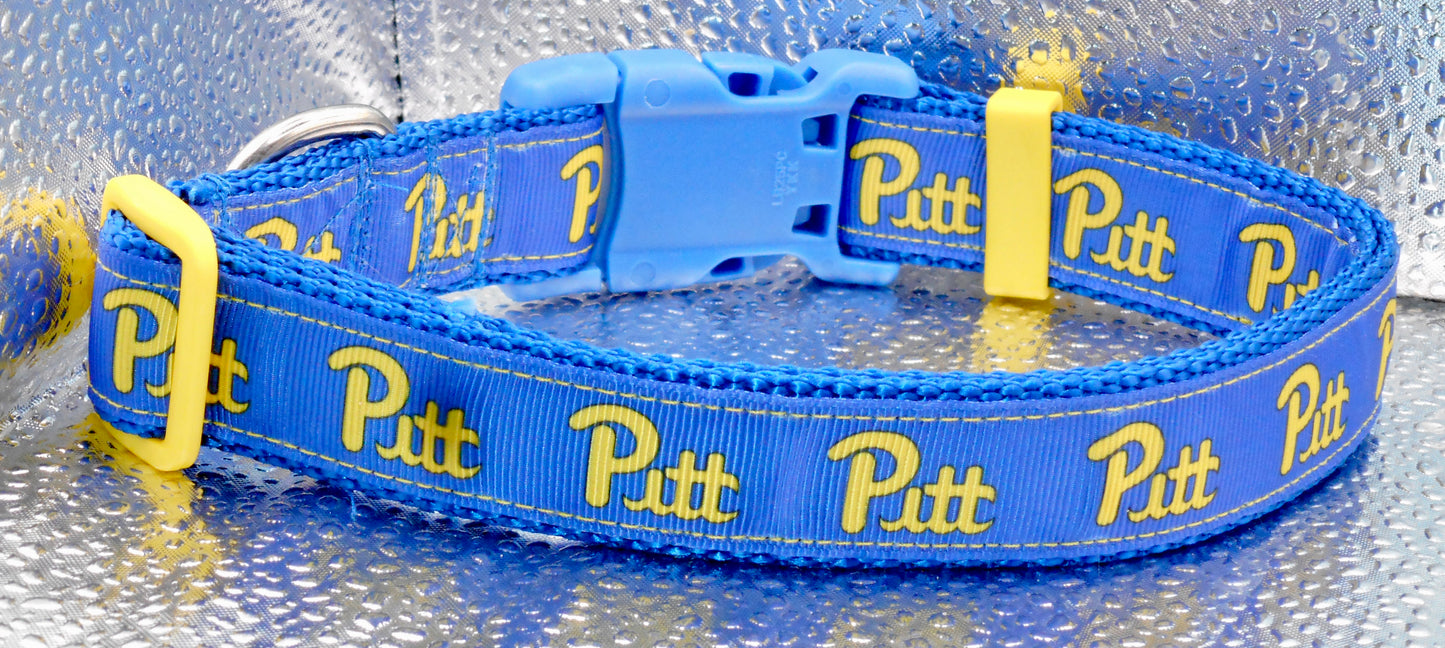 Pitt Adjustable Dog Collar Blue Yellow Handmade 16 1/2”-25 1/4” NEW