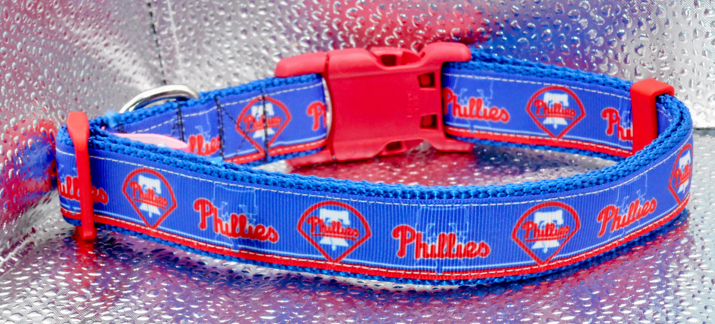 Phillies Blue Adjustable Dog Collars Handmade