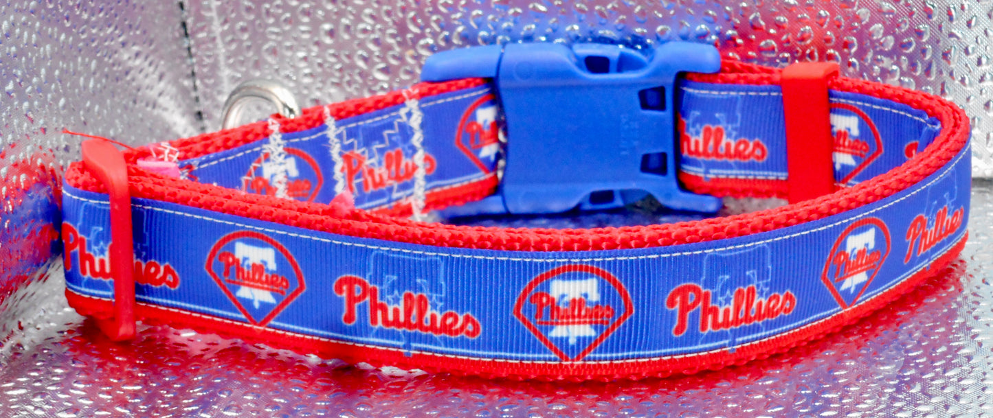 Phillies Blue Adjustable Dog Collars Handmade