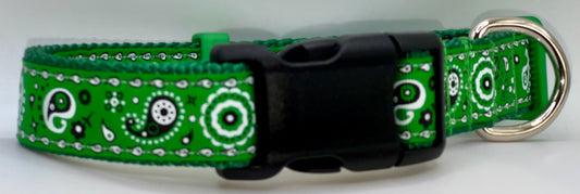 Green Paisley Adjustable Dog Collars light Handmade