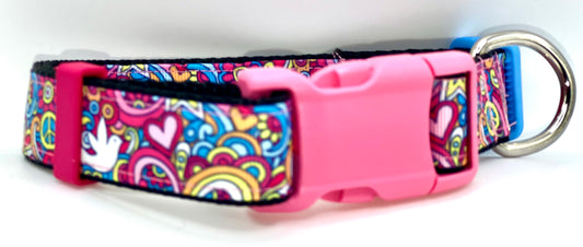 Peace Love Rainbows Adjustable Dog Collar
