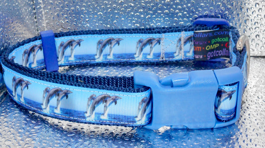 Dolphins Adjustable Dog Collar Handmade