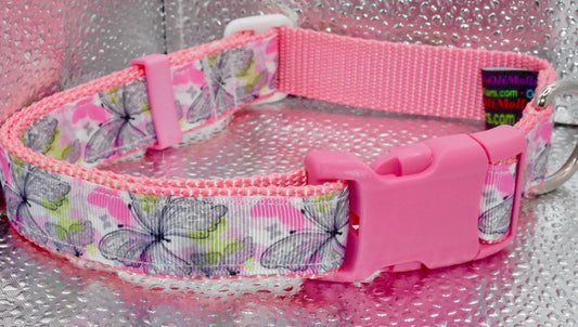 Butterfly Adjustable Dog Collar Butterflies Pink Handmade