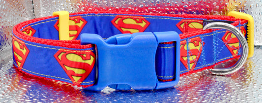Superman  Adjustable Dog Collar Blue Super Hero  Handmade 16 3/4-24 3/4”NEW