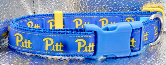 Pitt Adjustable Dog Collar Blue Yellow   Handmade 16 1/2”-25 1/4” NEW