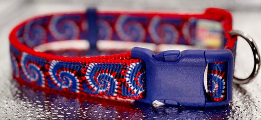 Tye Dye Red White and Blue Adjustable Dog Collar